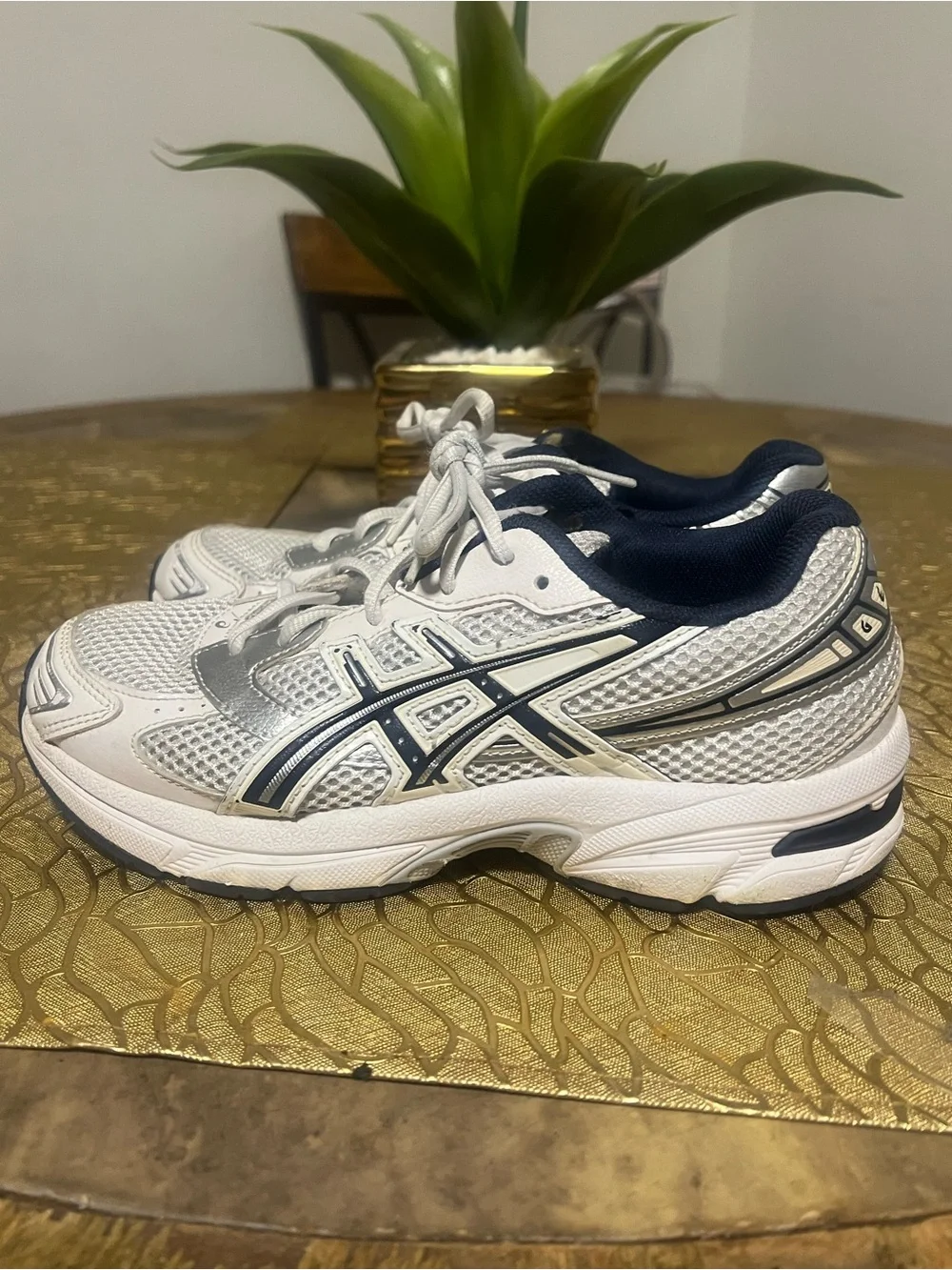 Asics White and Navy Men's Athletic Running Sneakers